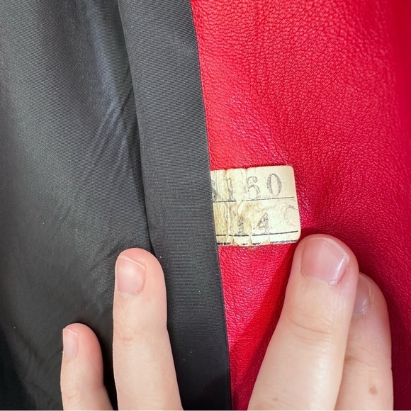 Vintage Red Leather Fur Trimmed Belted Penny Lane Winter Coat 70s Retro Eclectic - Picture 6 of 9